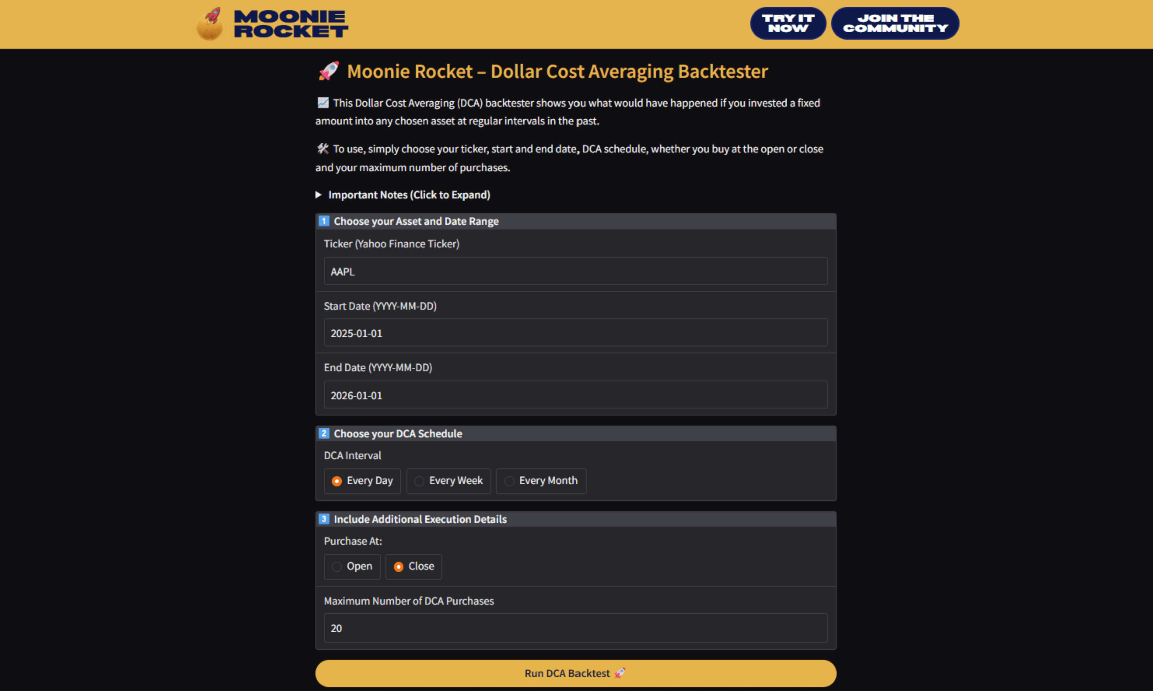Dollar Cost Averaging Backtester