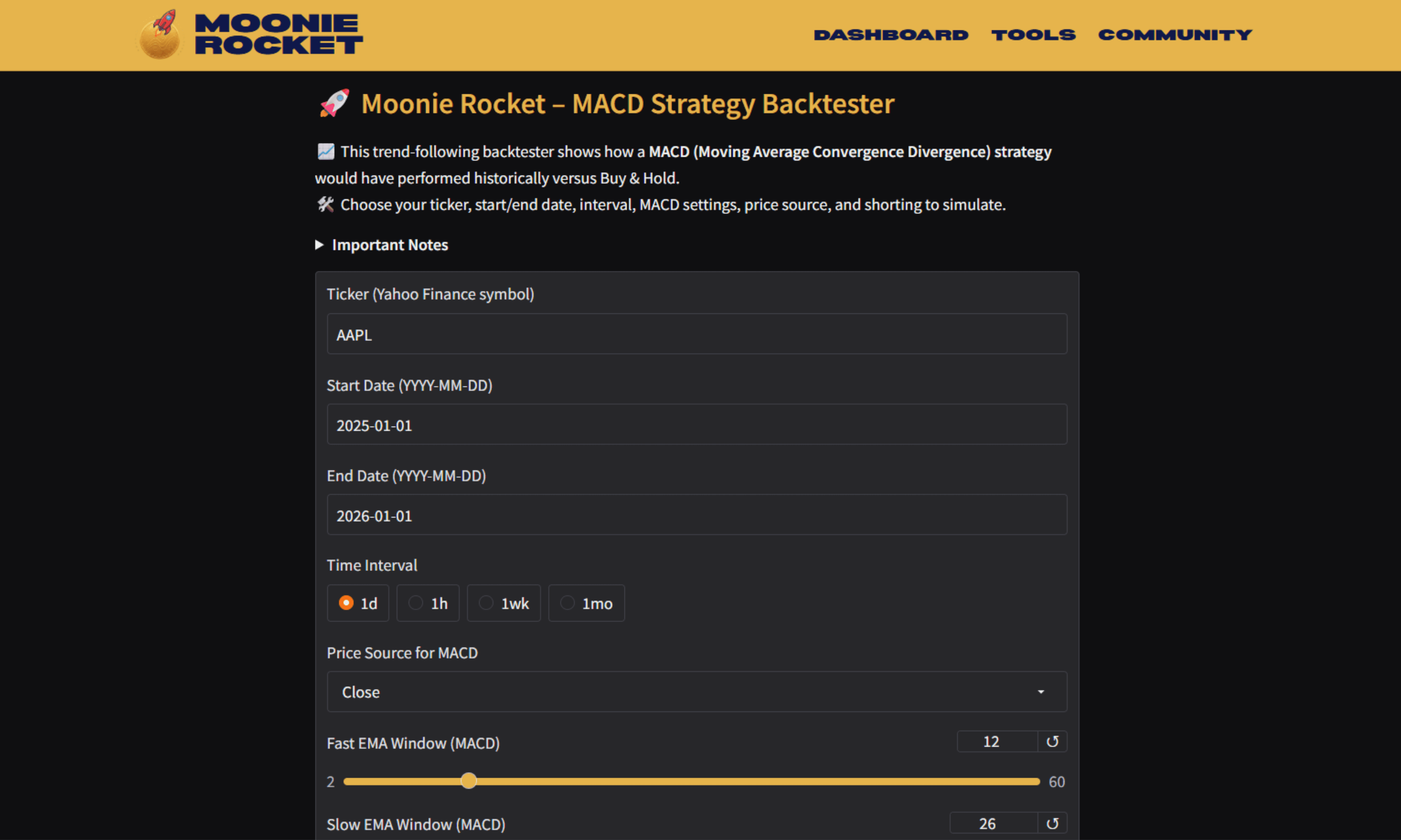 Moving Average Convergence Divergence Strategy Backtester